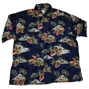 Tropical Hawaiian Shirt Floral Print Short Sleeve Button Up Casual Pierre Cardin